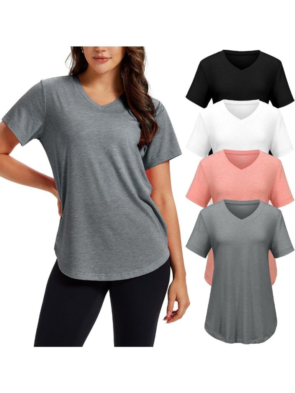 Plus Size V Neck T-Shirts for Women - 4 Pack Short Sleeve Summer Tops